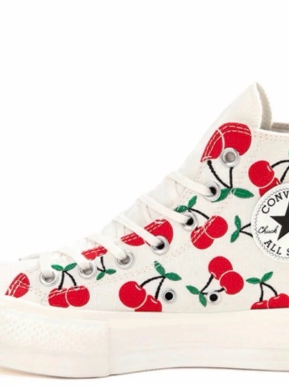 Converse Kids High Top Sneakers in White with Red Cherry Print